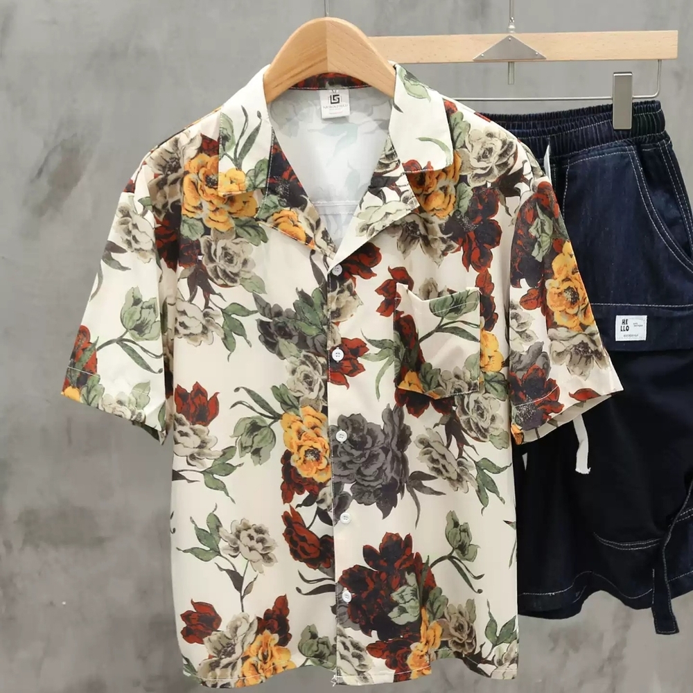 Vintage Floral Print Aloha Shirt